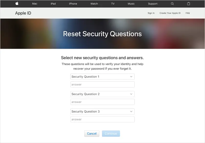 اپل ایدی فراموش‌شده با سؤالات امنیتی