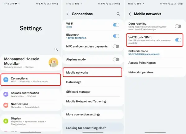 چگونه volte را غیر فعال کنیم سامسونگ